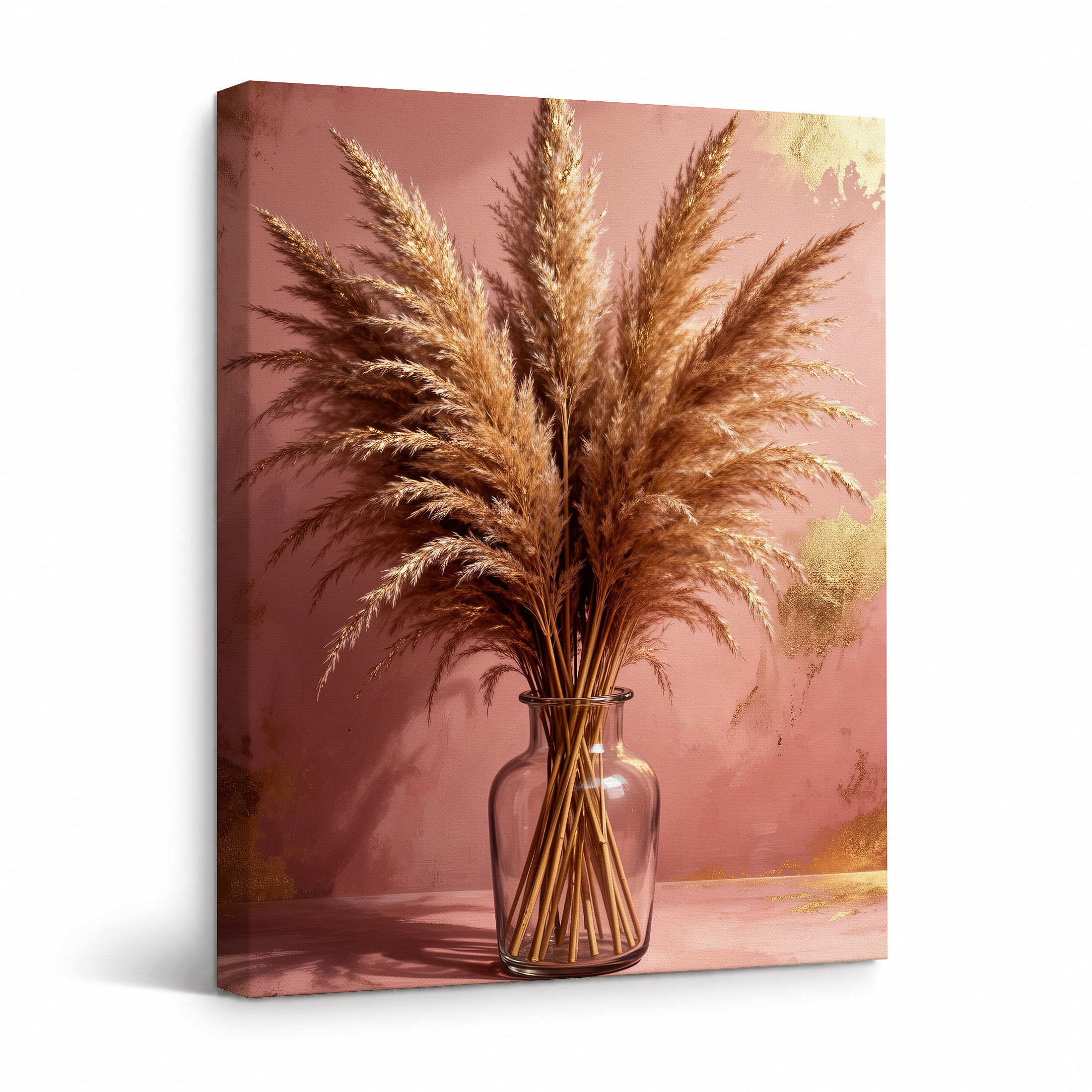 Golden Pampas Grass Still Life Framed Canvas Wall Art