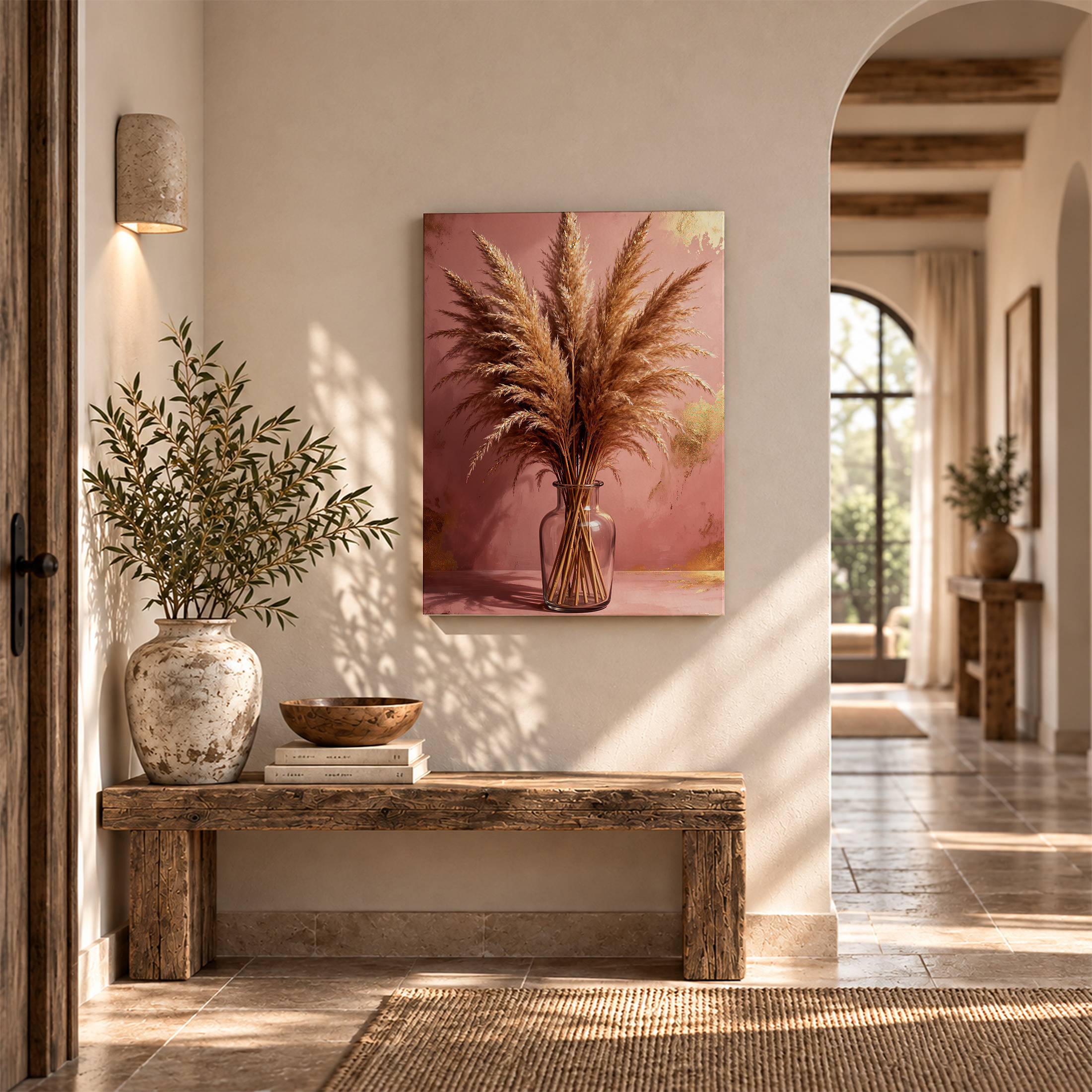 Golden Pampas Grass Still Life Framed Canvas Wall Art - Image 6