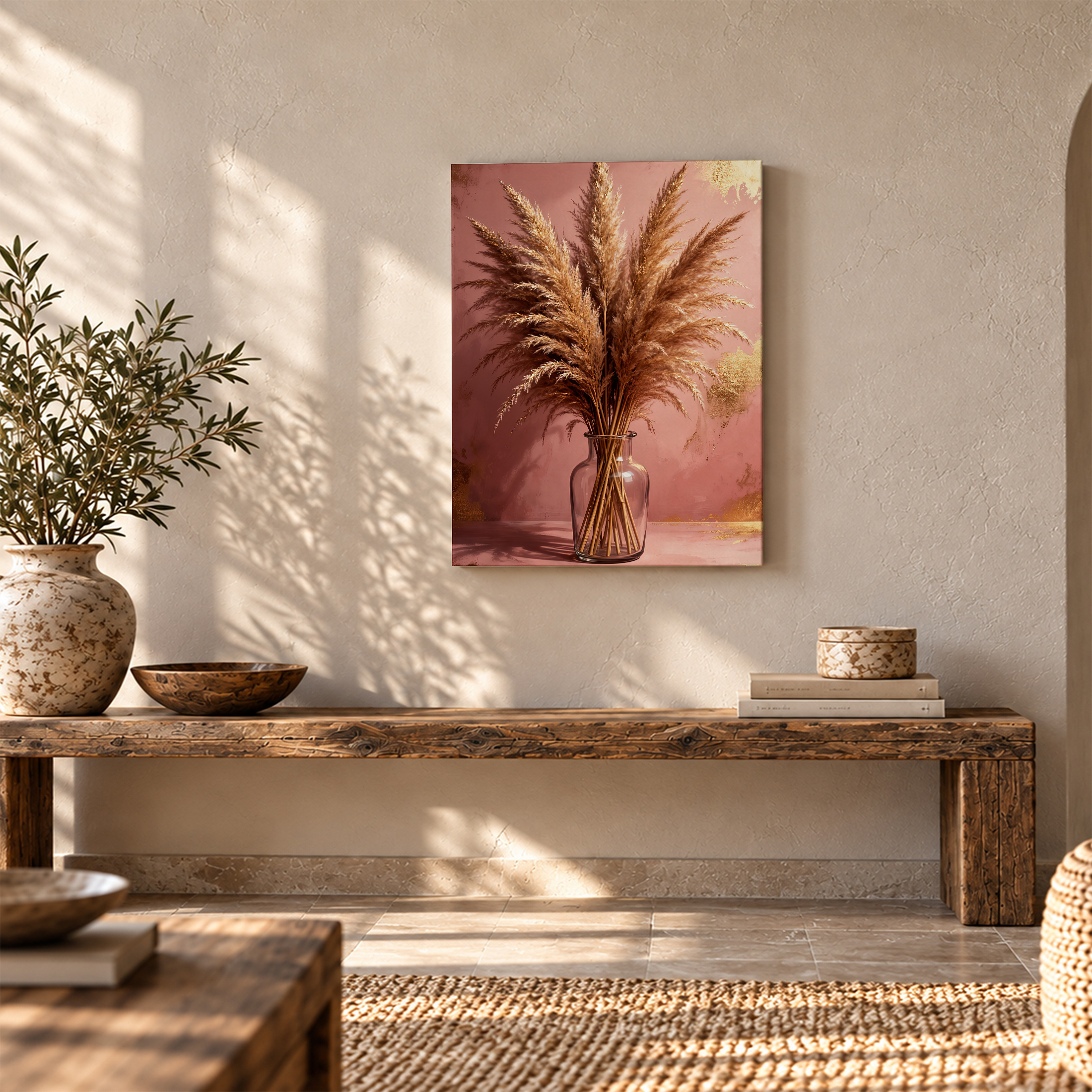 Golden Pampas Grass Still Life Framed Canvas Wall Art - Image 5