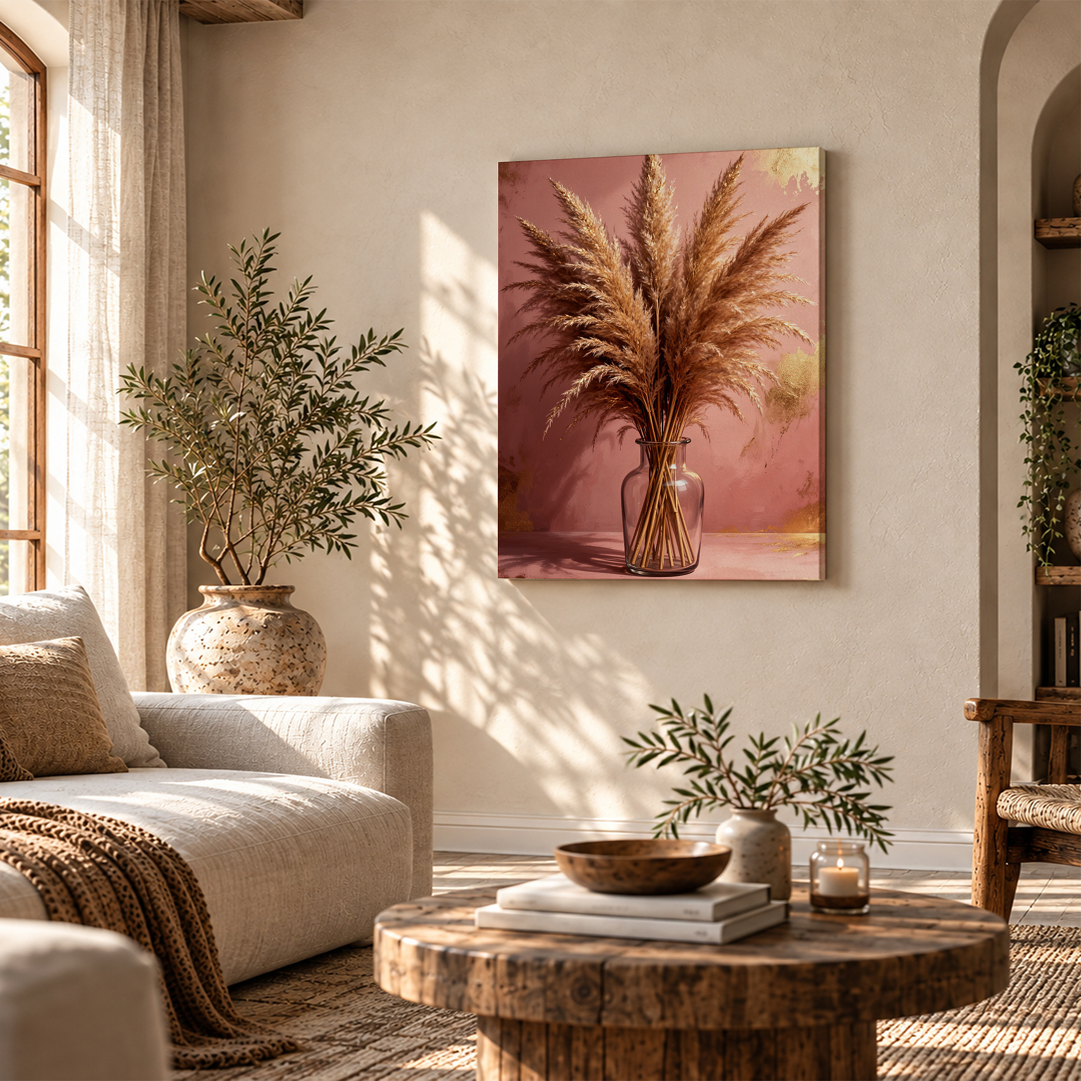 Golden Pampas Grass Still Life Framed Canvas Wall Art - Image 4