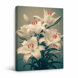 Elegant White Lily Floral Framed Canvas Wall Art - Ready to Hang