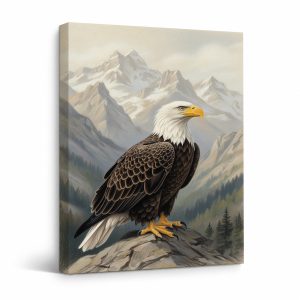 Bald Eagle Over Snowy Peaks Framed Canvas Wall Art Ready to Hang