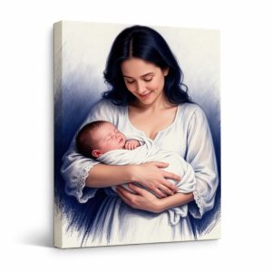 Serene Mother & Child Framed Canvas Wall Art | Ready to Hang