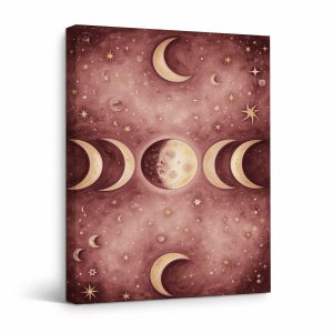Celestial Moon Phases Framed Canvas Wall Art - Vintage Cosmic Decor