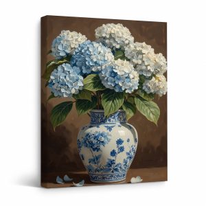 Blue Hydrangea Floral Still Life Framed Canvas Wall Art