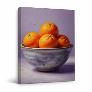 Framed Canvas Wall Art: Vibrant Orange Bowl Still Life Painting