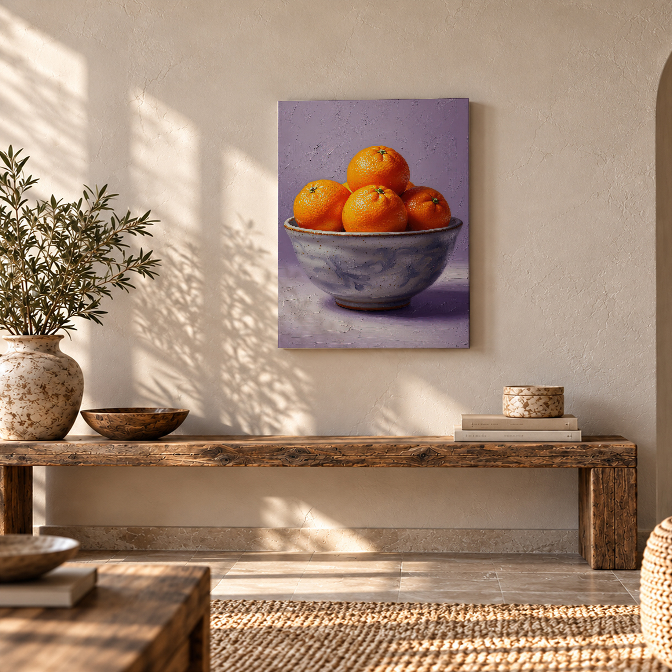 Framed Canvas Wall Art: Vibrant Orange Bowl Still Life Painting - Image 5