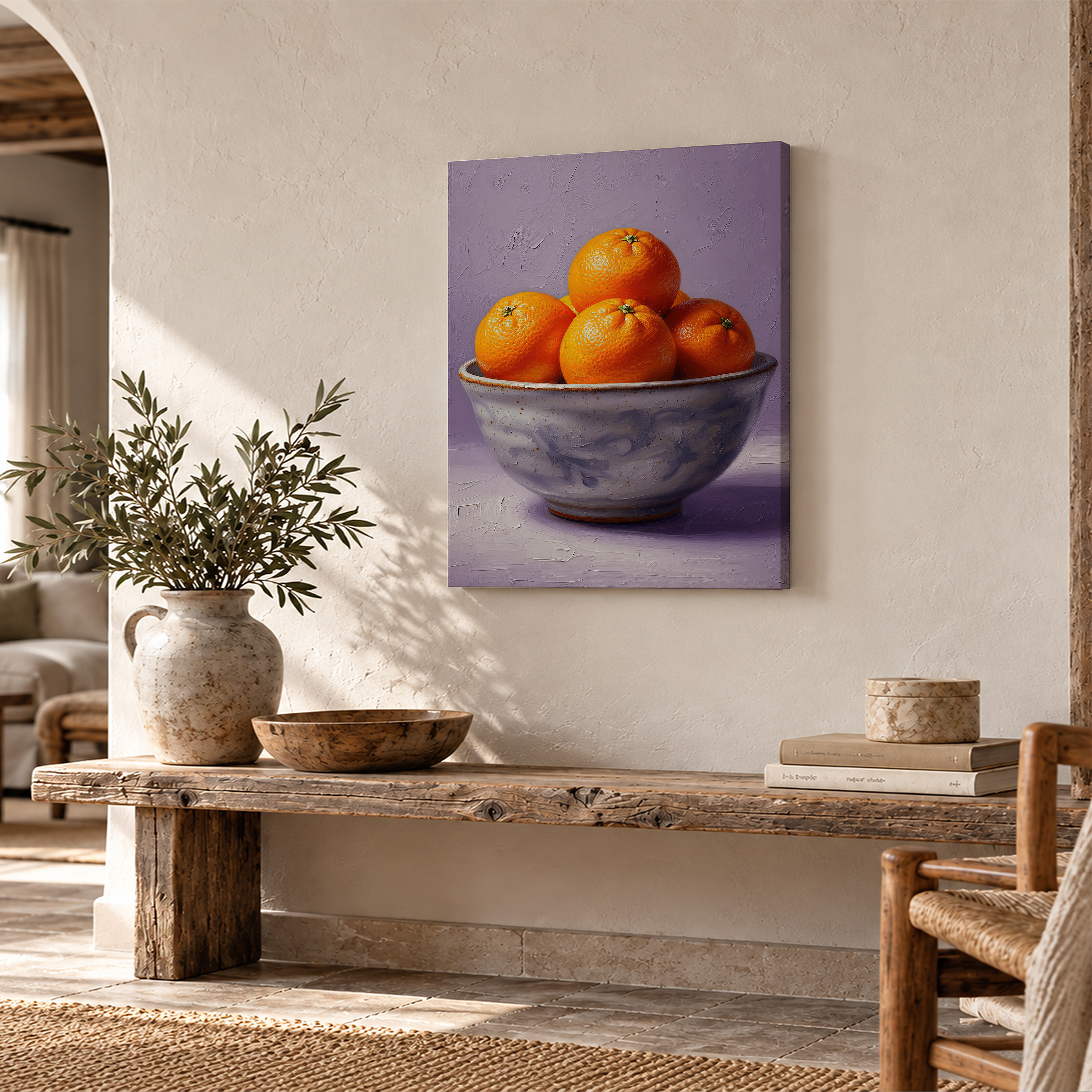 Framed Canvas Wall Art: Vibrant Orange Bowl Still Life Painting - Image 2