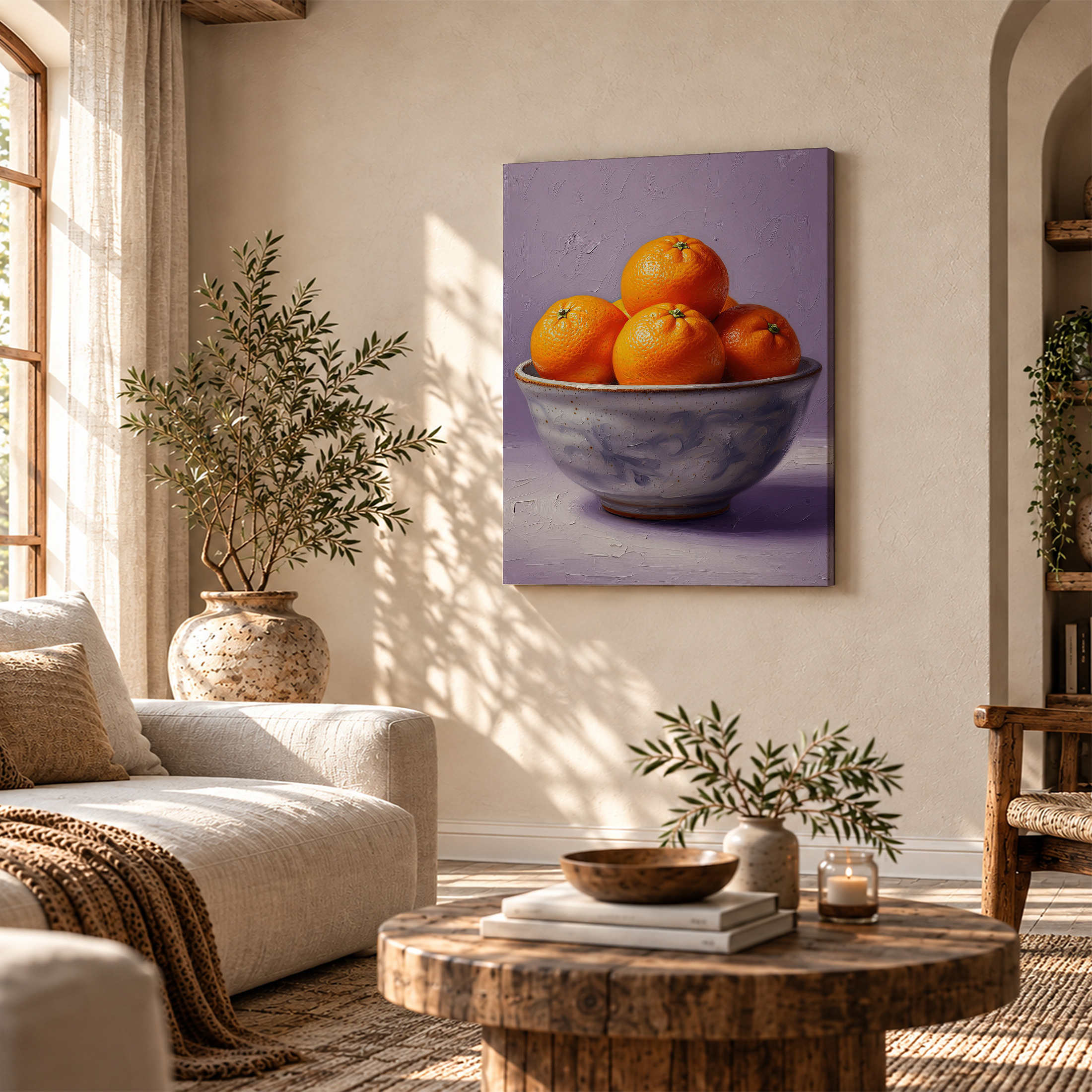 Framed Canvas Wall Art: Vibrant Orange Bowl Still Life Painting - Image 4