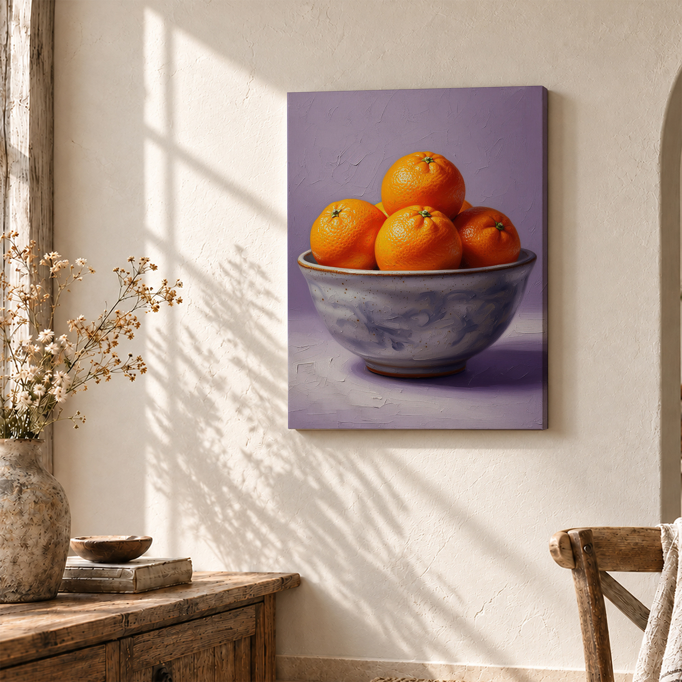 Framed Canvas Wall Art: Vibrant Orange Bowl Still Life Painting - Image 3
