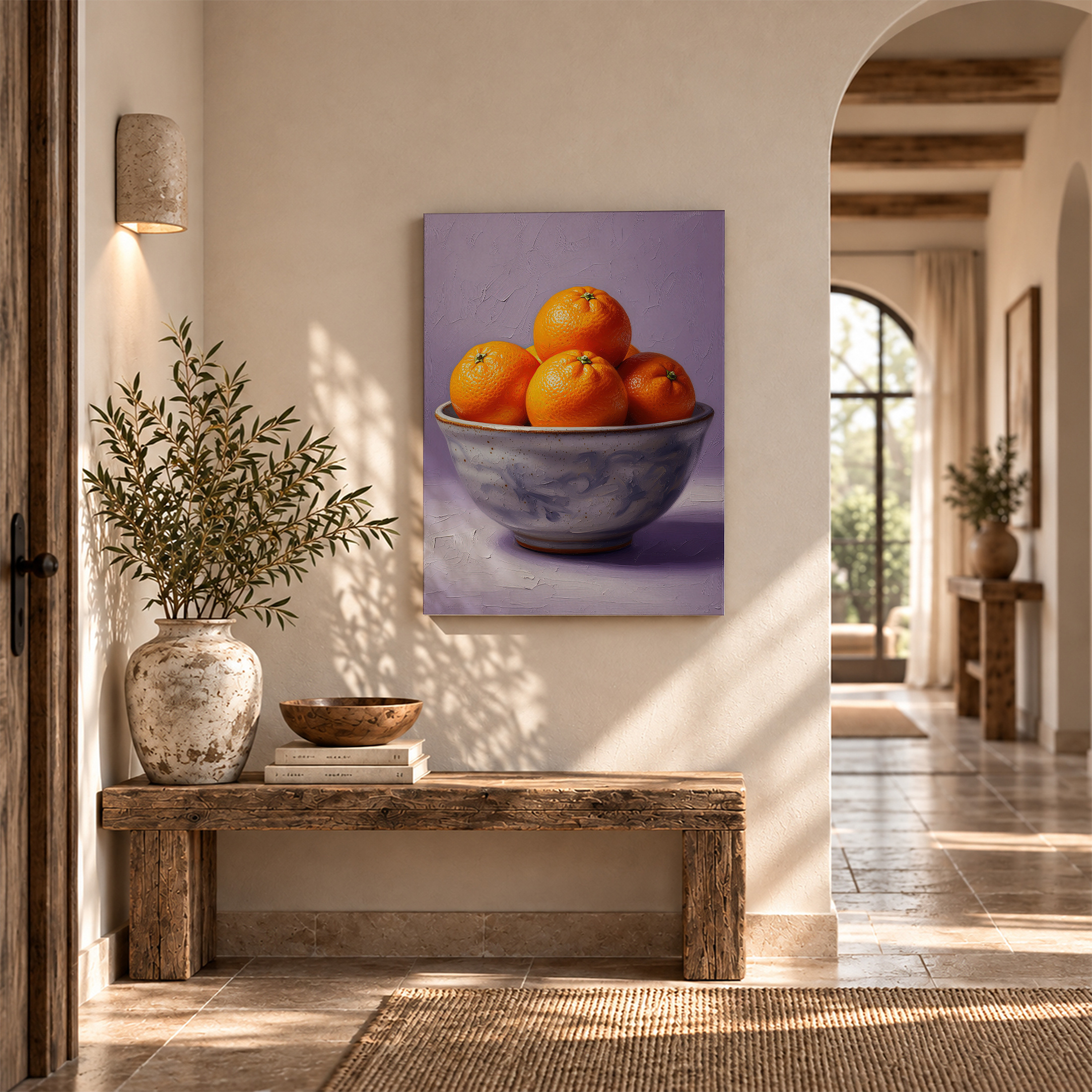 Framed Canvas Wall Art: Vibrant Orange Bowl Still Life Painting - Image 6