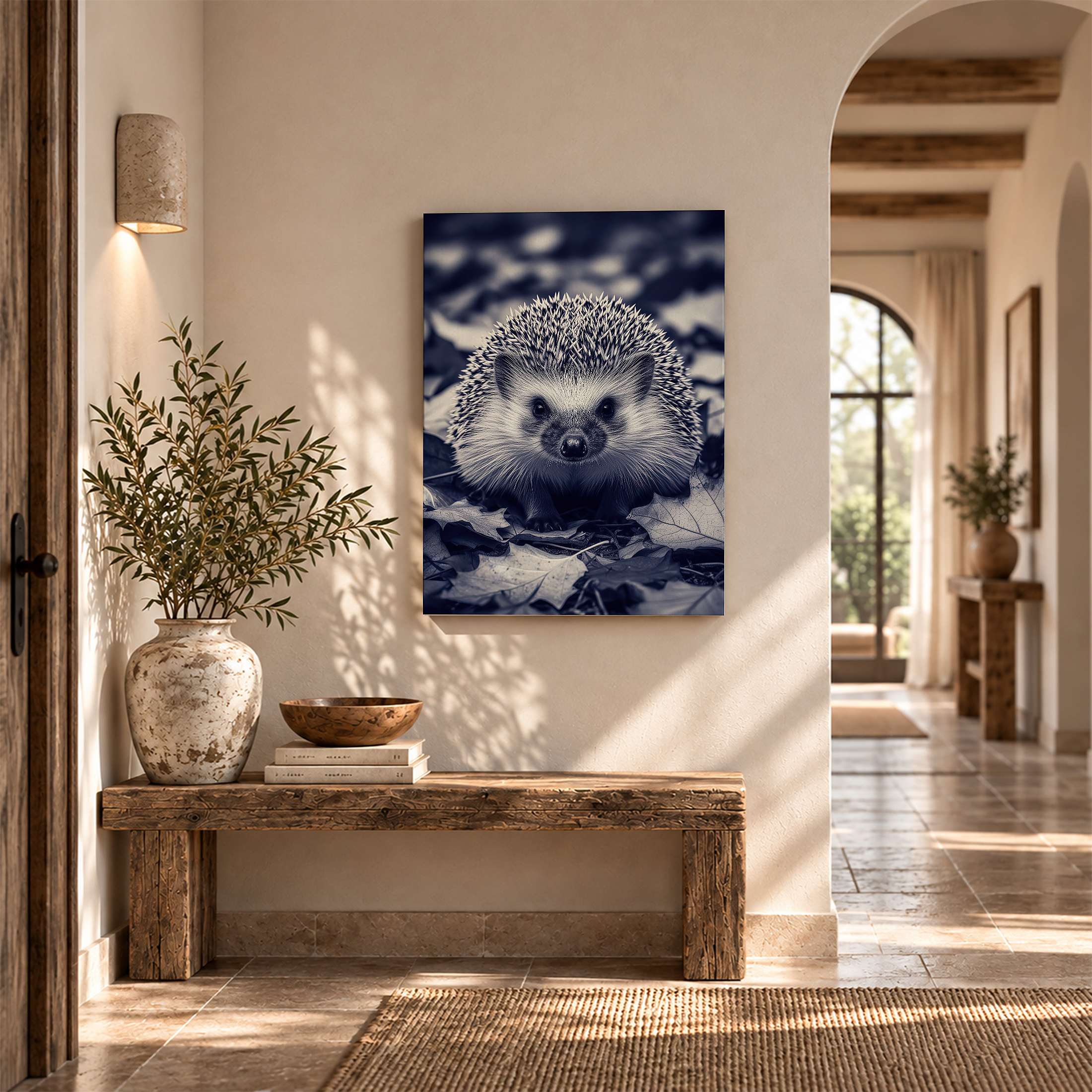 Autumn Hedgehog Framed Canvas Wall Art - Monochrome Nature Decor - Image 6