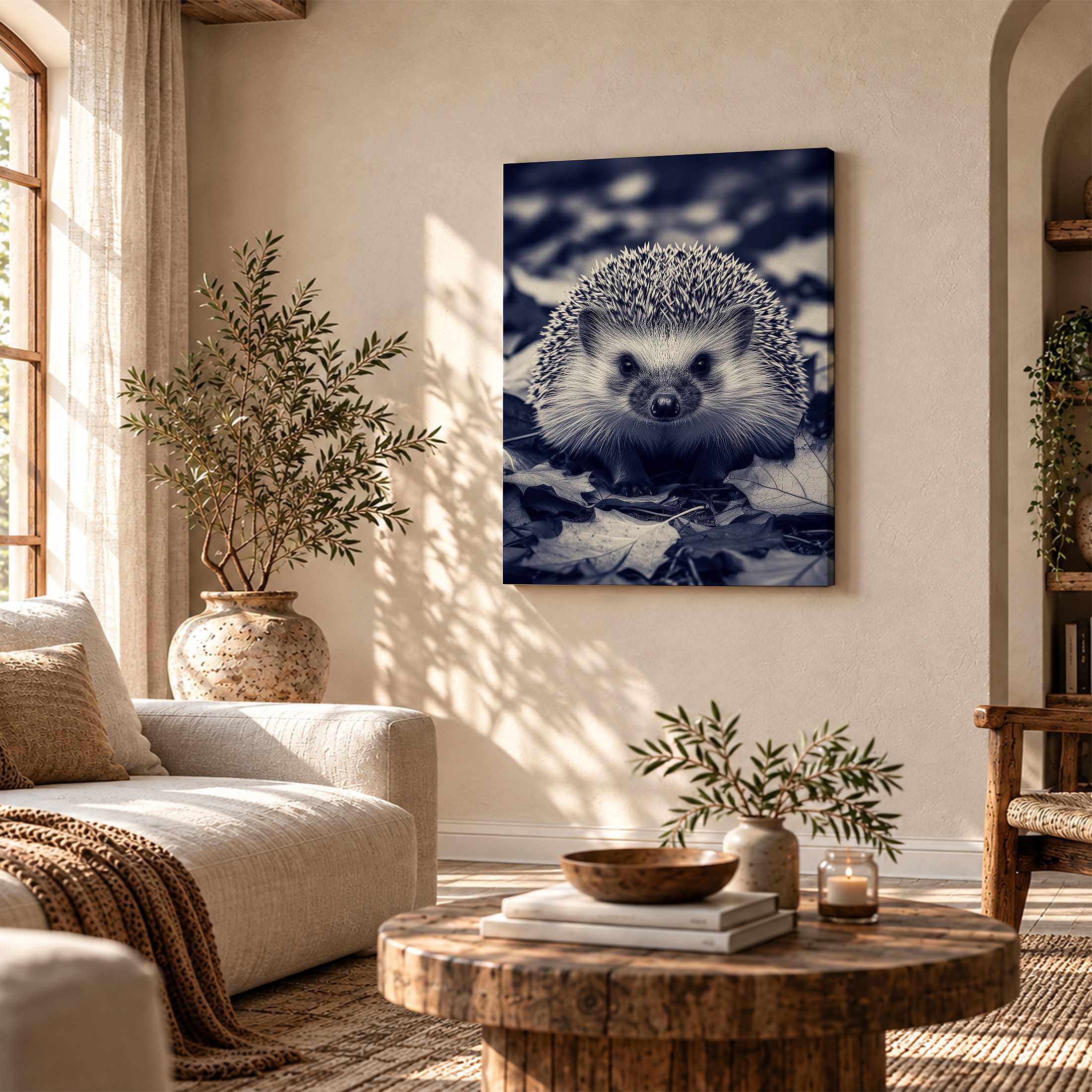 Autumn Hedgehog Framed Canvas Wall Art - Monochrome Nature Decor - Image 4