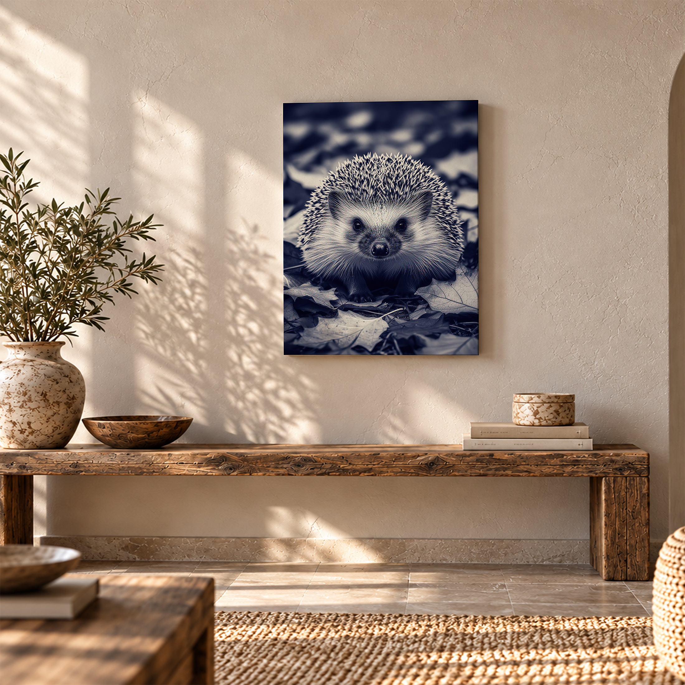 Autumn Hedgehog Framed Canvas Wall Art - Monochrome Nature Decor - Image 5