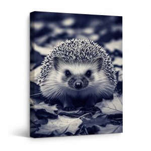 Autumn Hedgehog Framed Canvas Wall Art - Monochrome Nature Decor