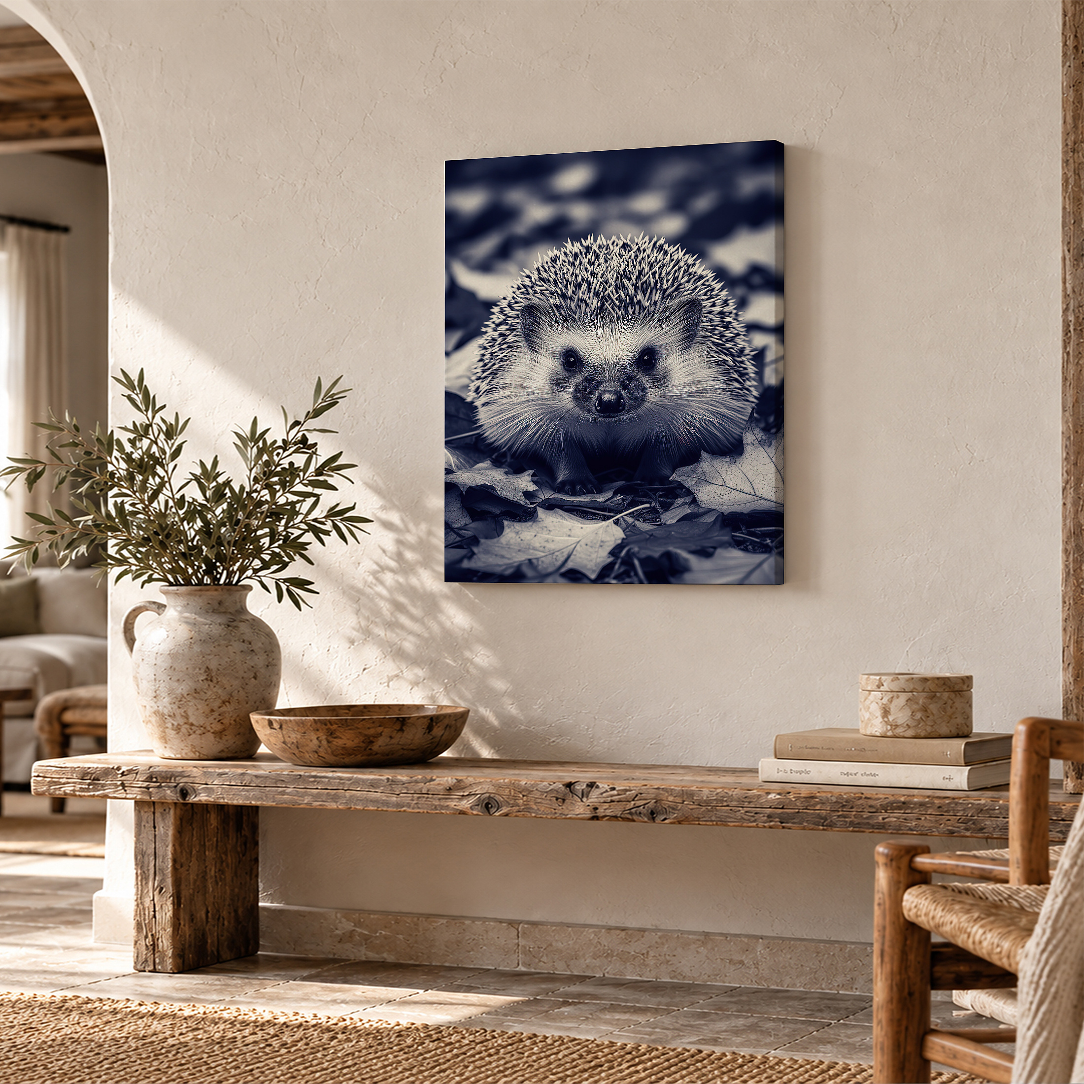 Autumn Hedgehog Framed Canvas Wall Art - Monochrome Nature Decor - Image 2