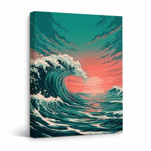 Sunset Ocean Wave Framed Canvas Wall Art - Ready to Hang
