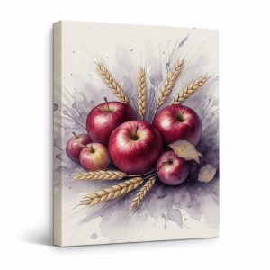 Apples & Wheat Watercolor Framed Canvas Wall Art
