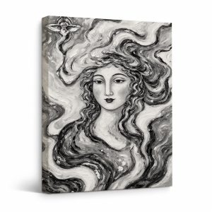 Mystical Woman Abstract Black & White Framed Canvas Wall Art