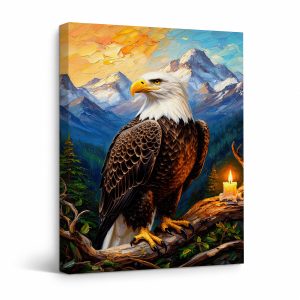 Bald Eagle Mountain Sunset Candle Nature Framed Canvas Wall Art