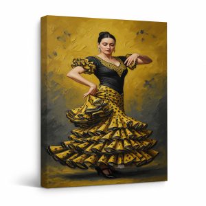 Flamenco Dancer Gold Framed Canvas Wall Art | Ready to Hang