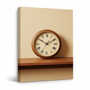 Vintage Roman Numeral Clock Framed Canvas Wall Art - Warm Neutral Decor