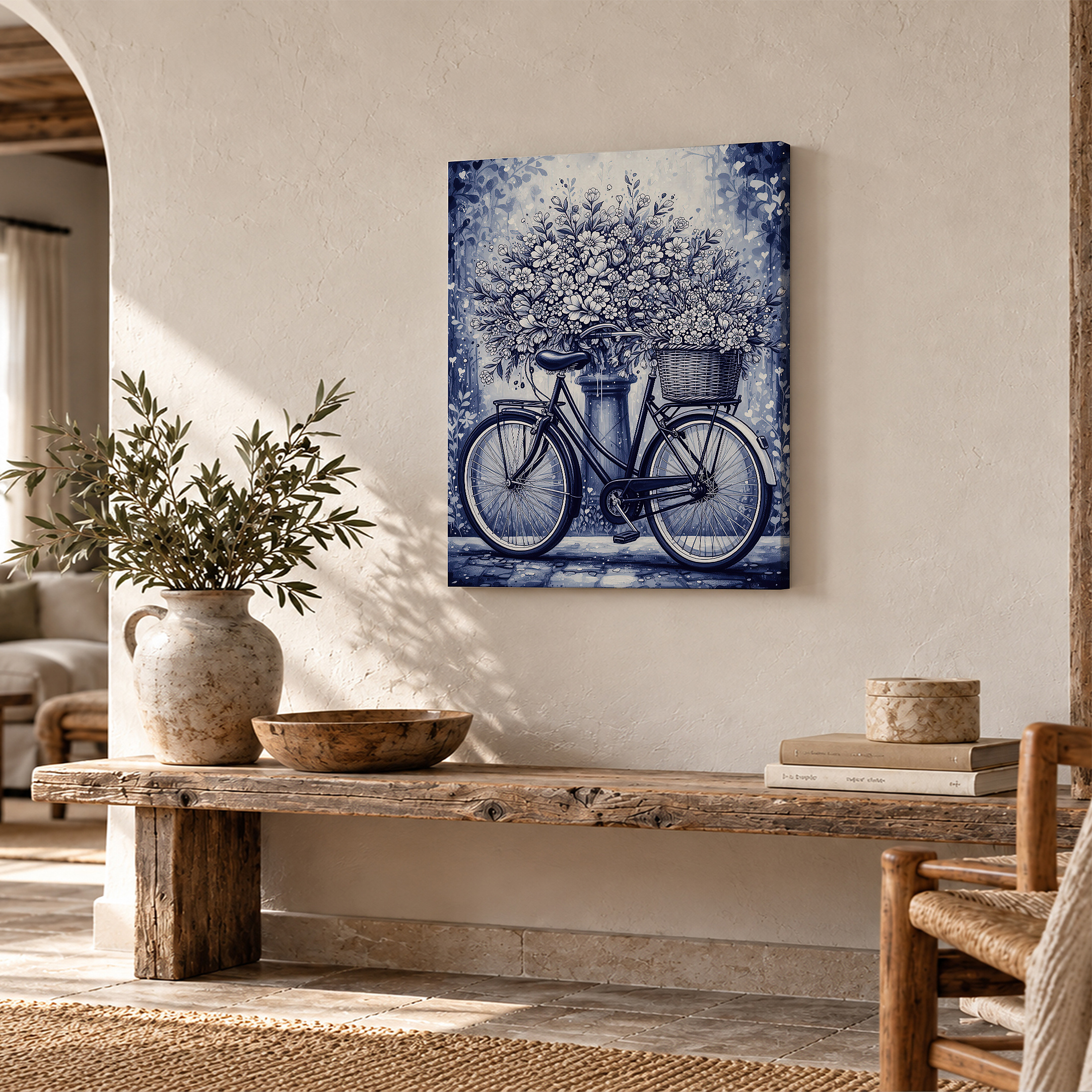 Vintage Bicycle Floral Bouquet Framed Canvas Wall Art - Ready to Hang - Image 2
