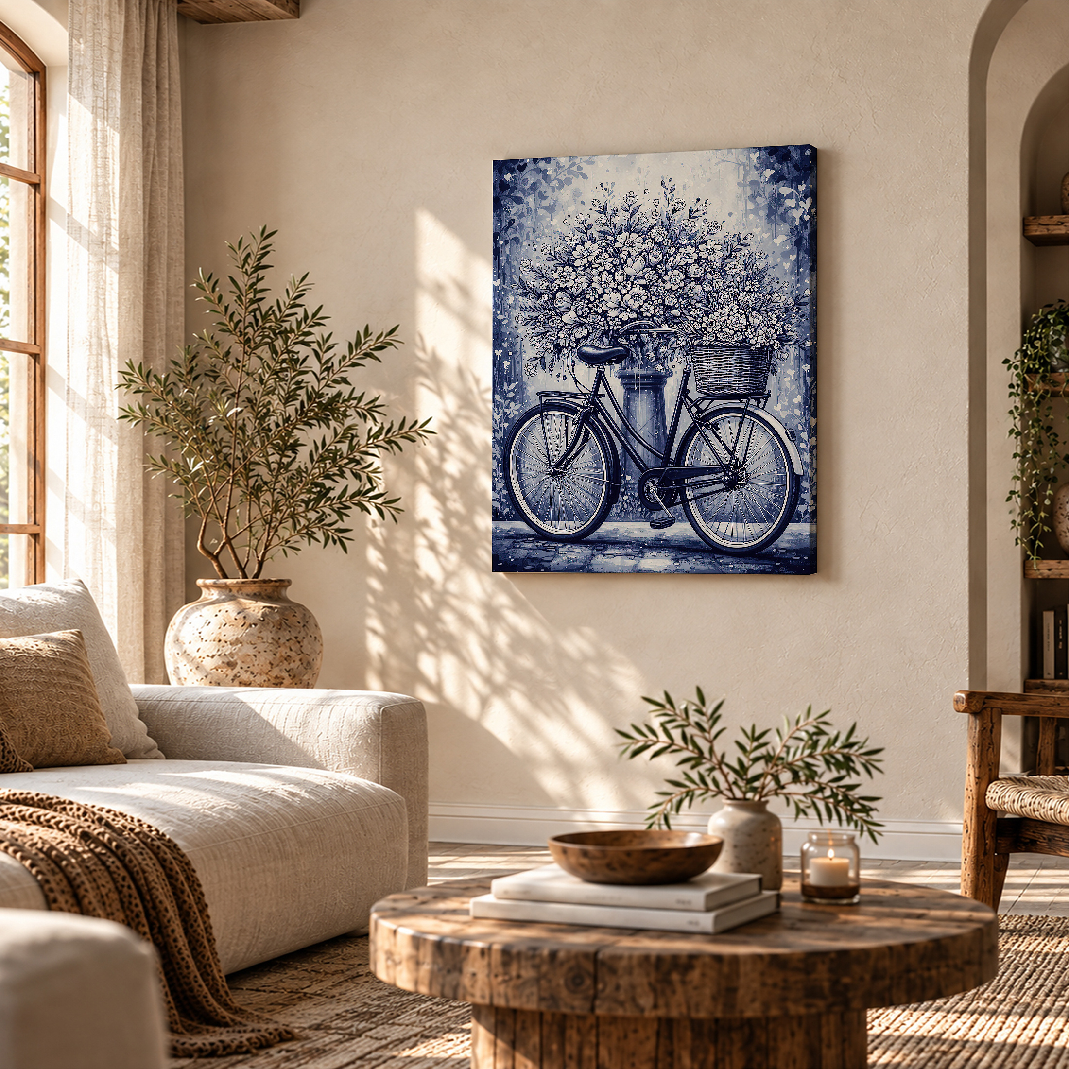 Vintage Bicycle Floral Bouquet Framed Canvas Wall Art - Ready to Hang - Image 4