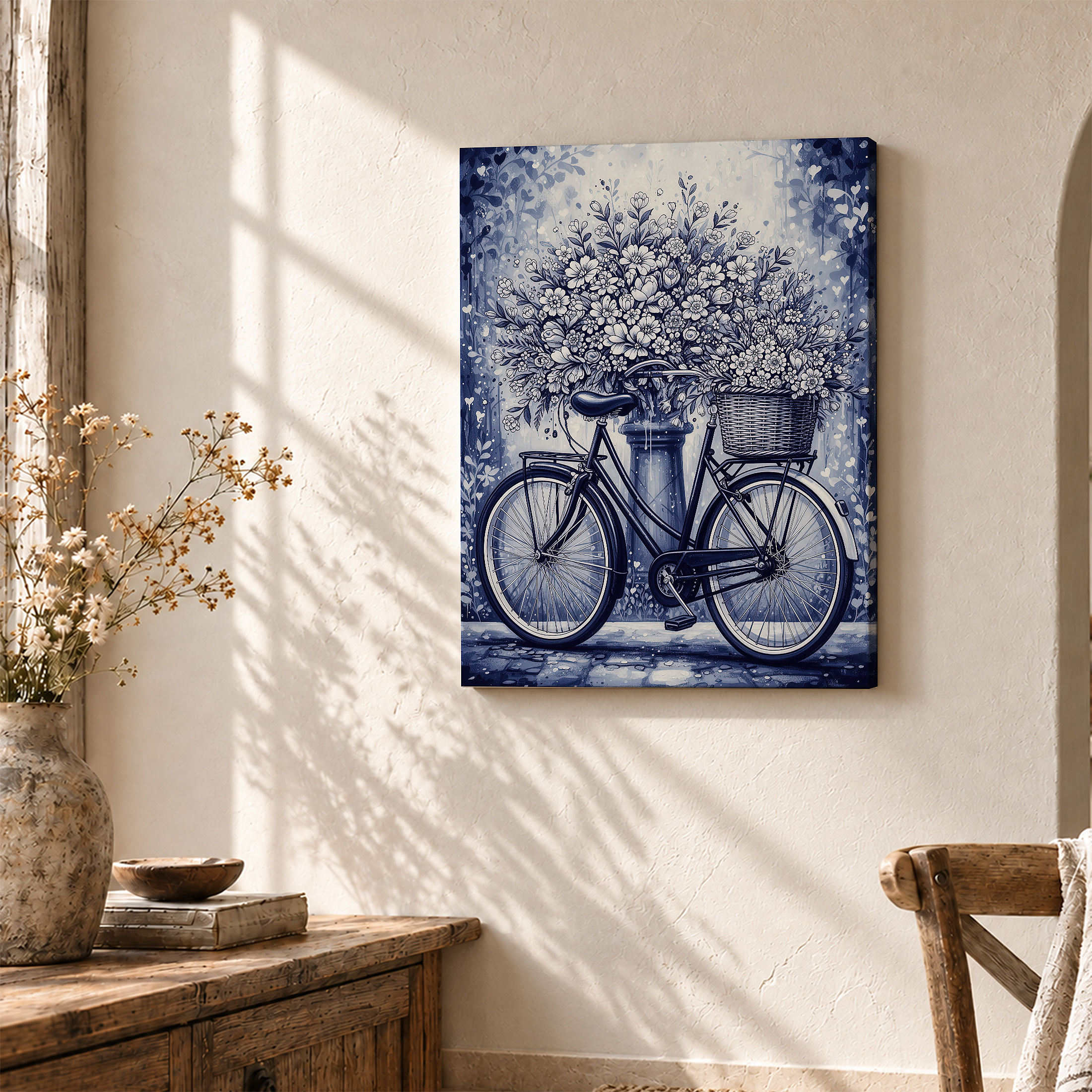 Vintage Bicycle Floral Bouquet Framed Canvas Wall Art - Ready to Hang - Image 3