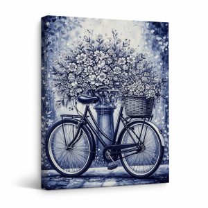 Vintage Bicycle Floral Bouquet Framed Canvas Wall Art - Ready to Hang