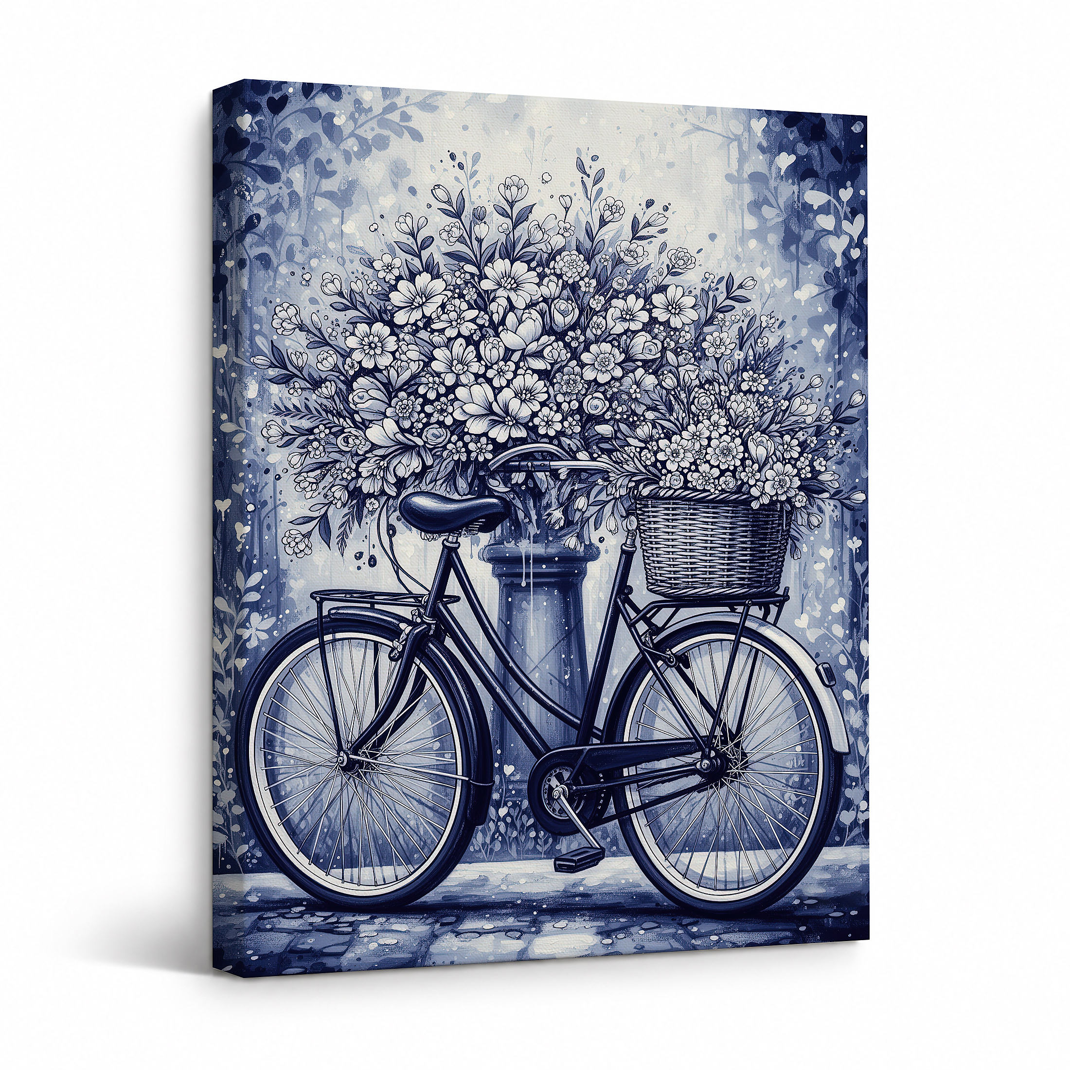 Vintage Bicycle Floral Bouquet Framed Canvas Wall Art - Ready to Hang