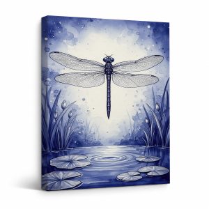 Dragonfly Pond Watercolor Framed Canvas Wall Art | Ready to Hang