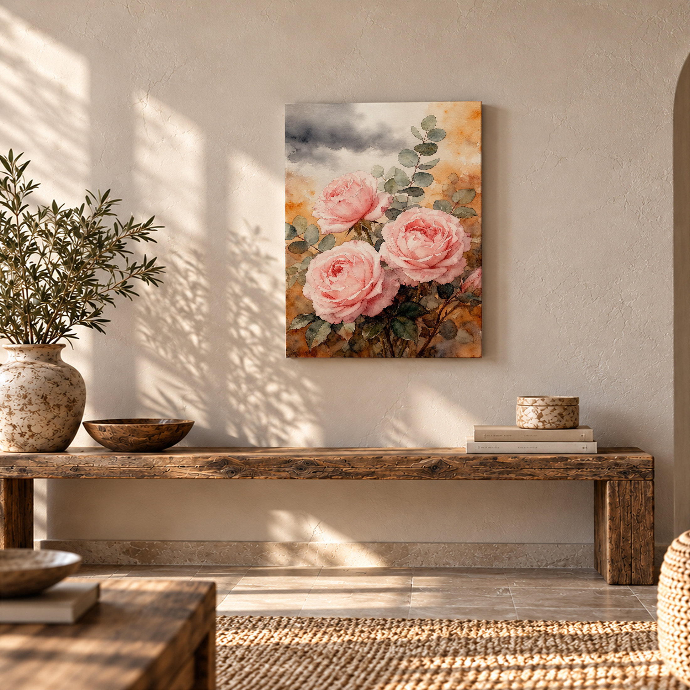 Pink Roses Watercolor Framed Canvas Wall Art Ready to Hang - Image 5
