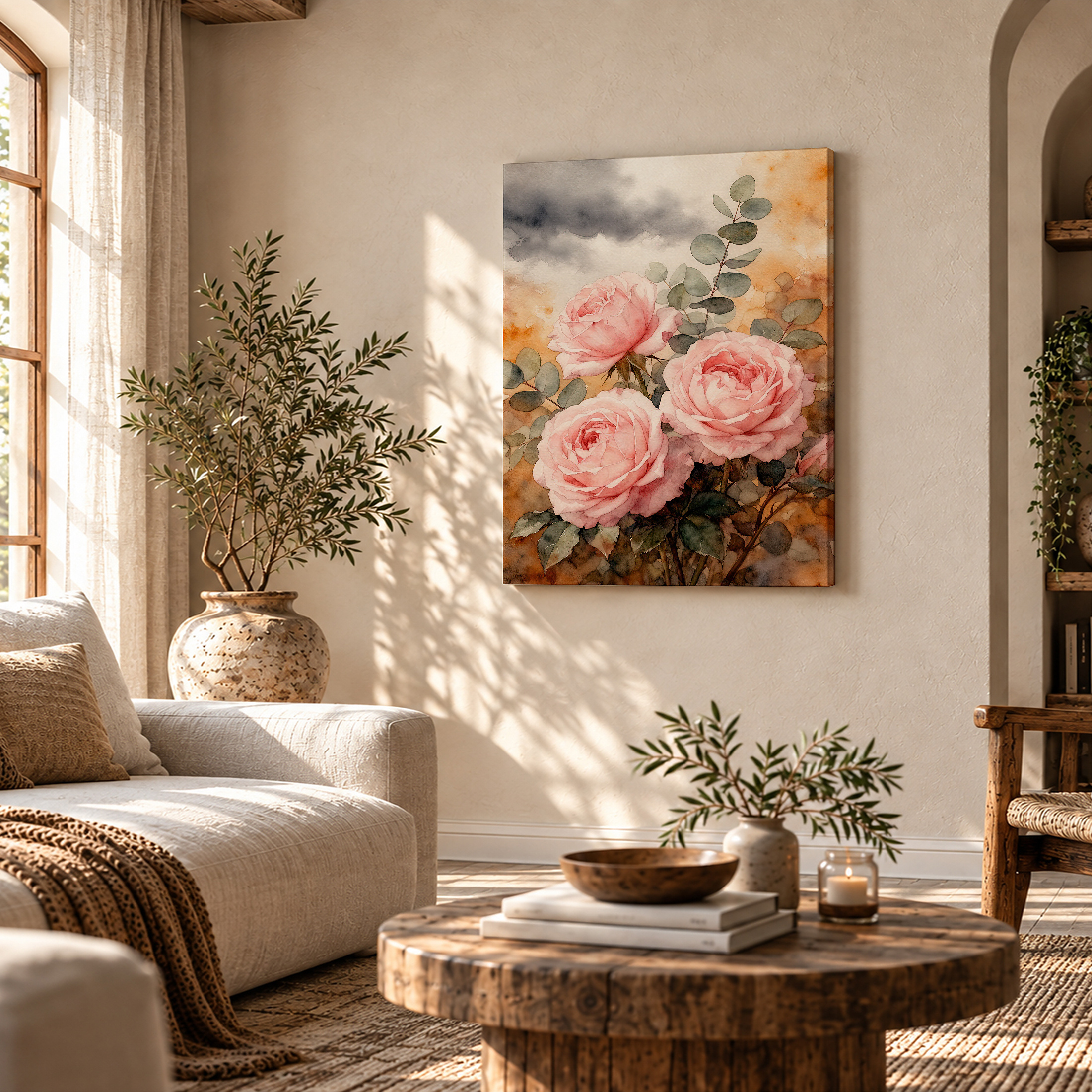Pink Roses Watercolor Framed Canvas Wall Art Ready to Hang - Image 4