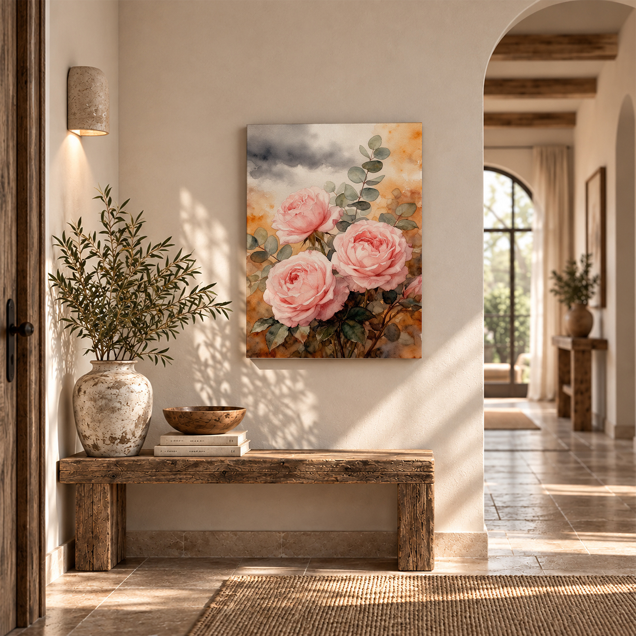 Pink Roses Watercolor Framed Canvas Wall Art Ready to Hang - Image 6