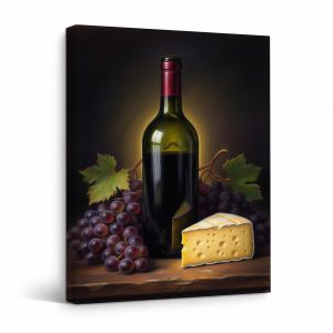 Wine & Cheese Still Life Framed Canvas Wall Art - Ready to Hang