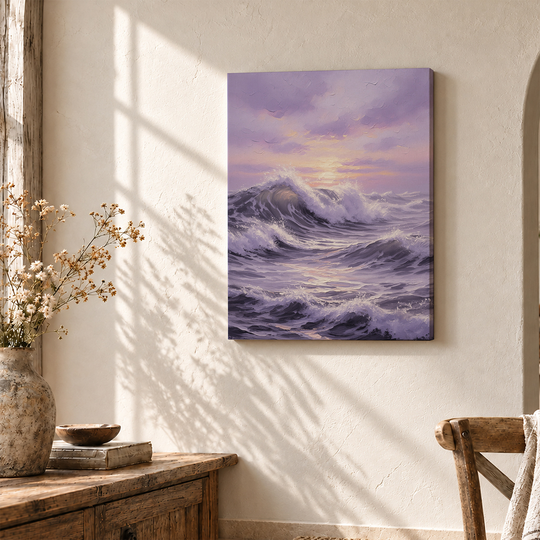 Purple Sunset Ocean Wave Framed Canvas Wall Art - Ready to Hang - Image 3