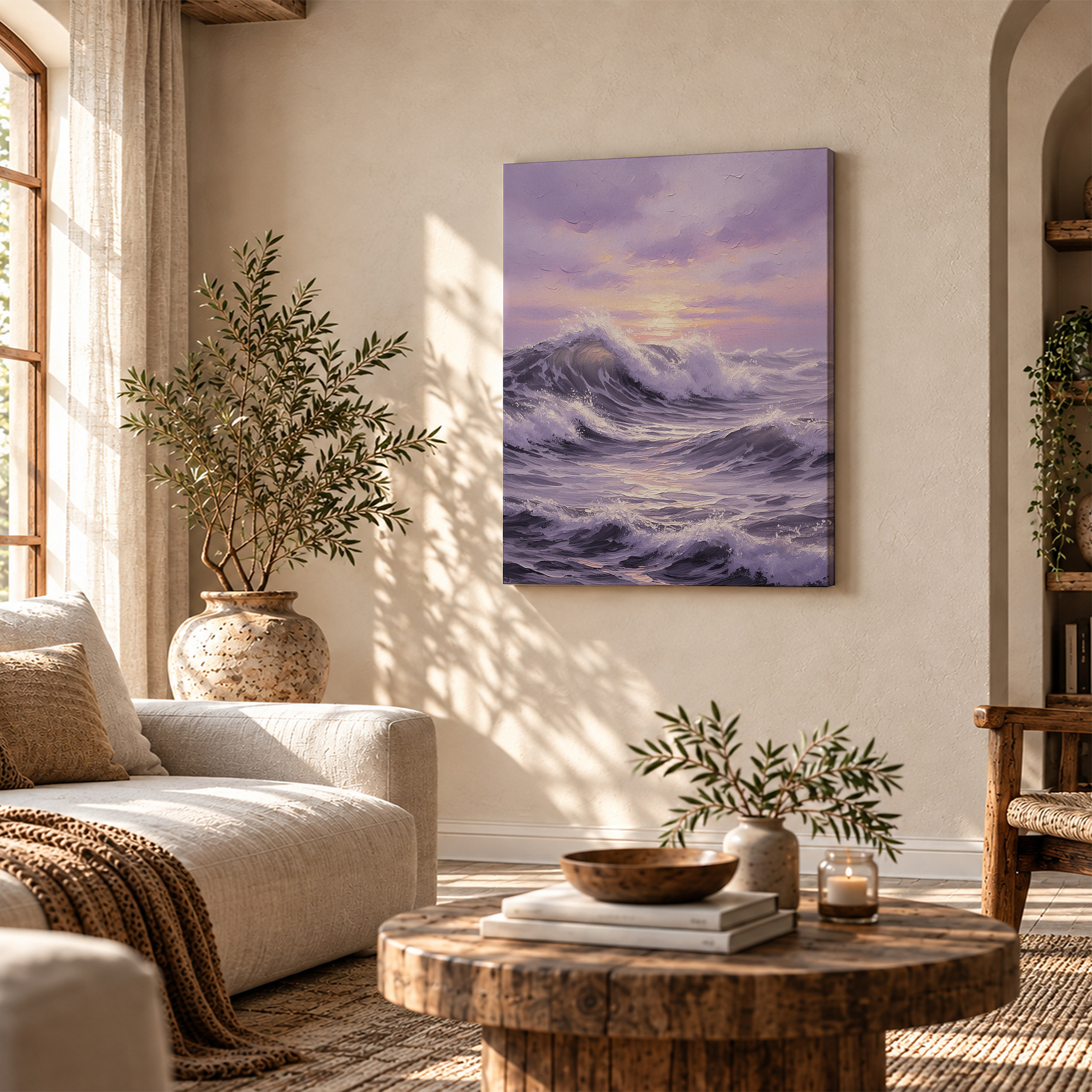 Purple Sunset Ocean Wave Framed Canvas Wall Art - Ready to Hang - Image 4