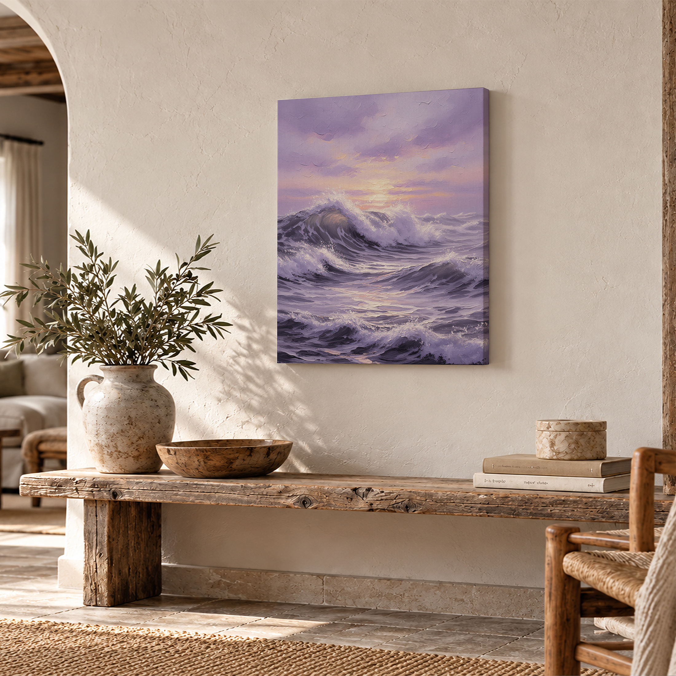 Purple Sunset Ocean Wave Framed Canvas Wall Art - Ready to Hang - Image 2