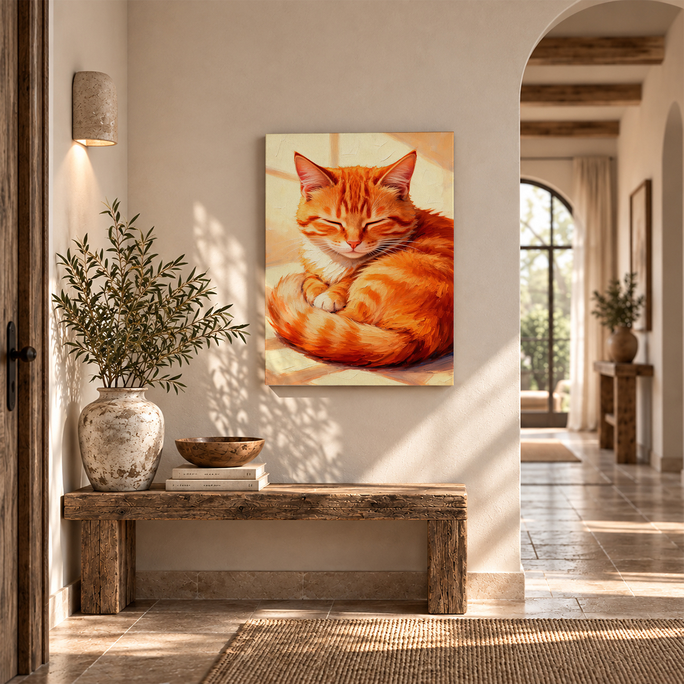 Sleeping Orange Tabby Cat Framed Canvas Wall Art - Ready to Hang - Image 6