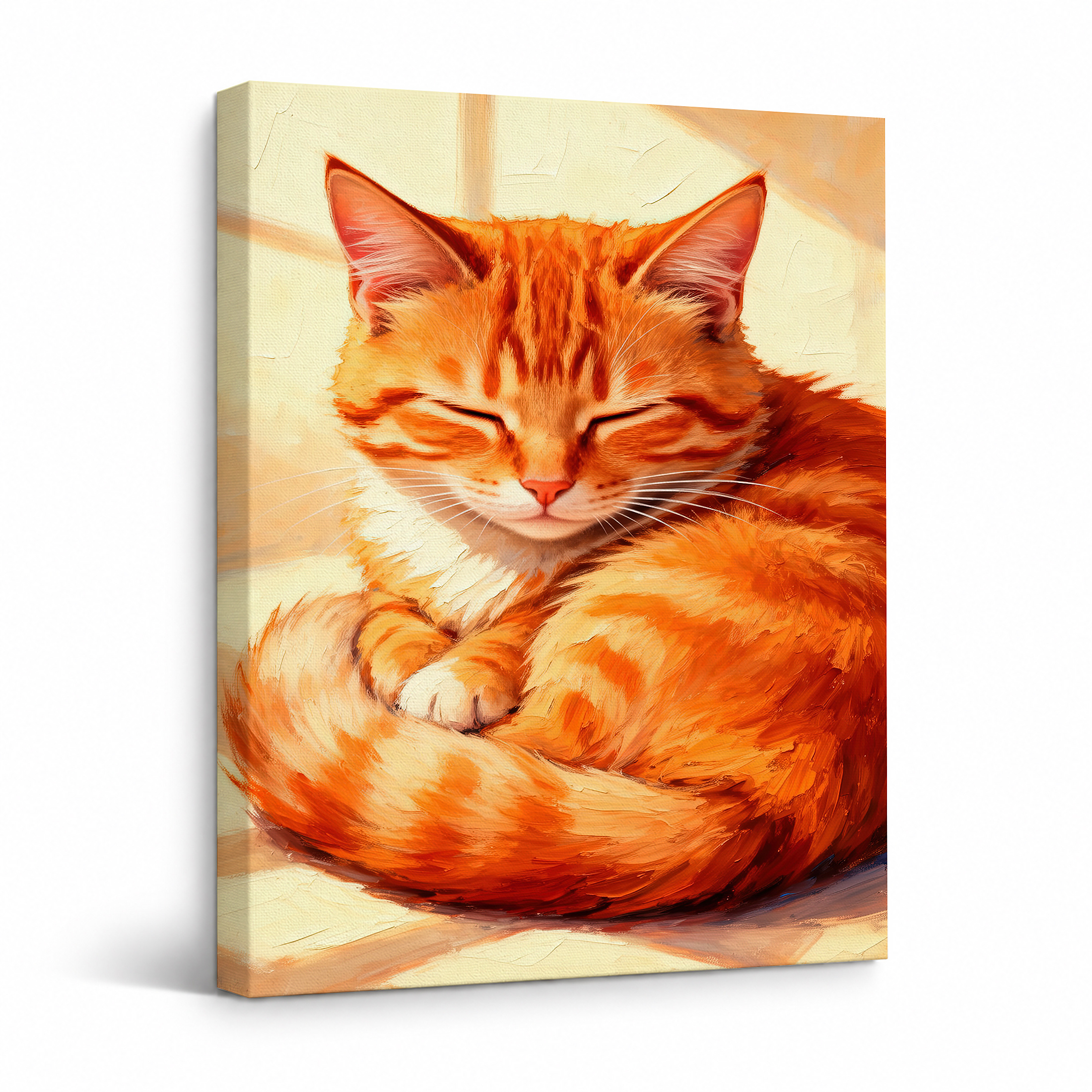 Sleeping Orange Tabby Cat Framed Canvas Wall Art - Ready to Hang