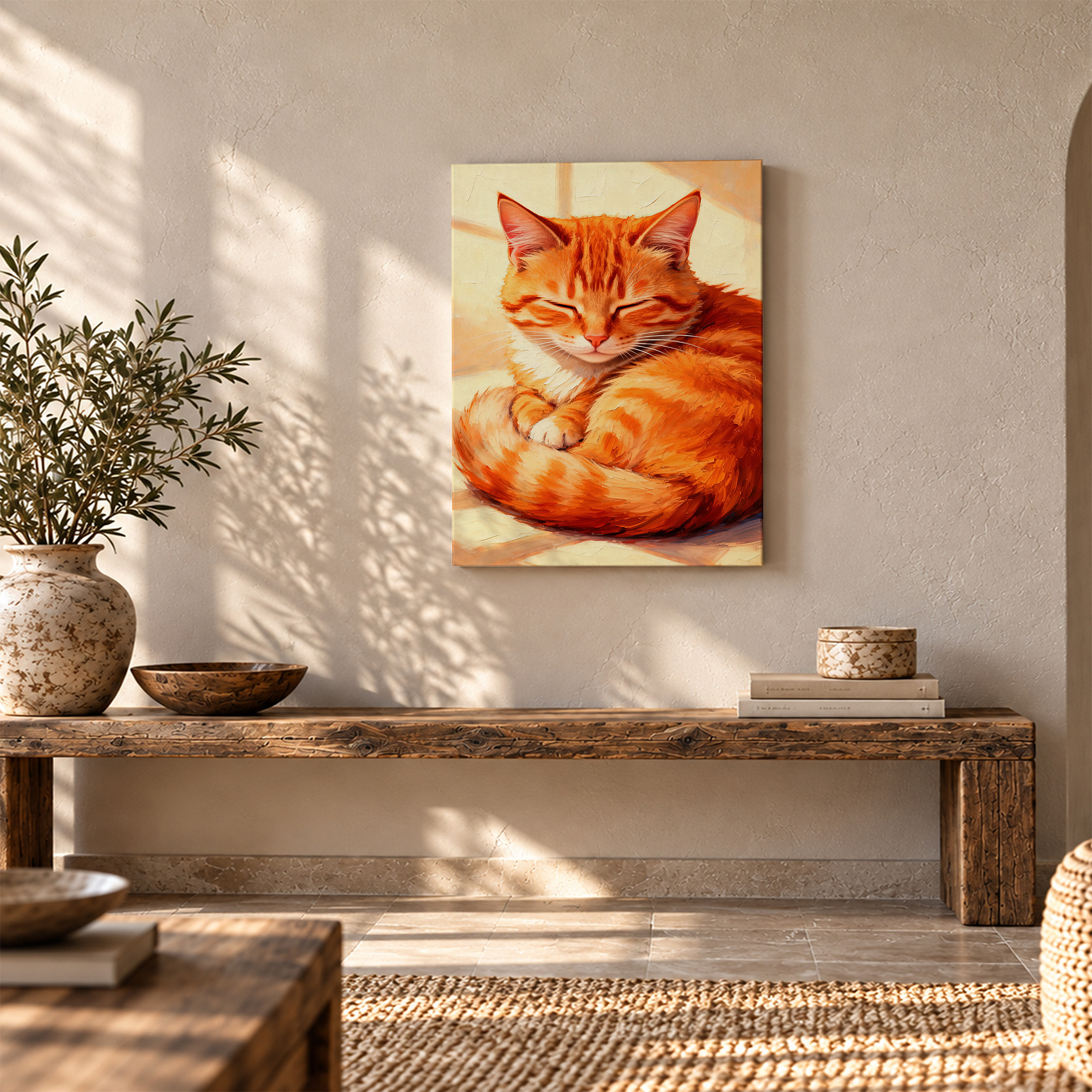 Sleeping Orange Tabby Cat Framed Canvas Wall Art - Ready to Hang - Image 5