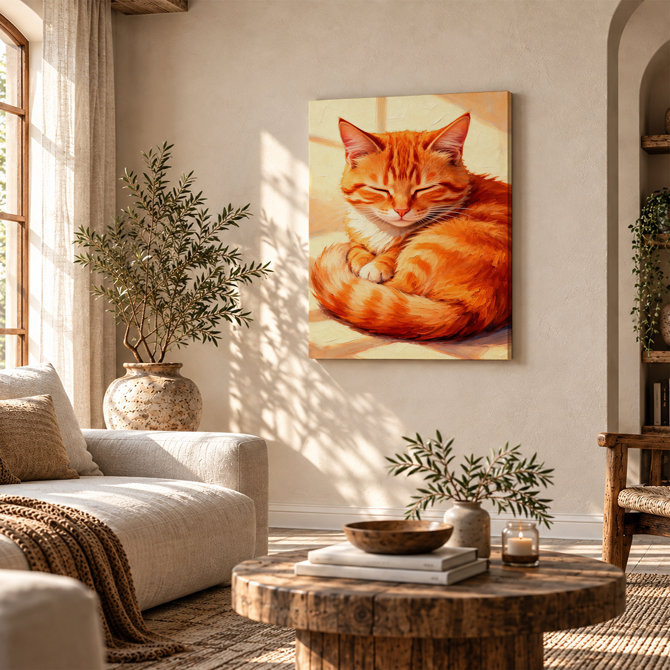 Sleeping Orange Tabby Cat Framed Canvas Wall Art - Ready to Hang - Image 4