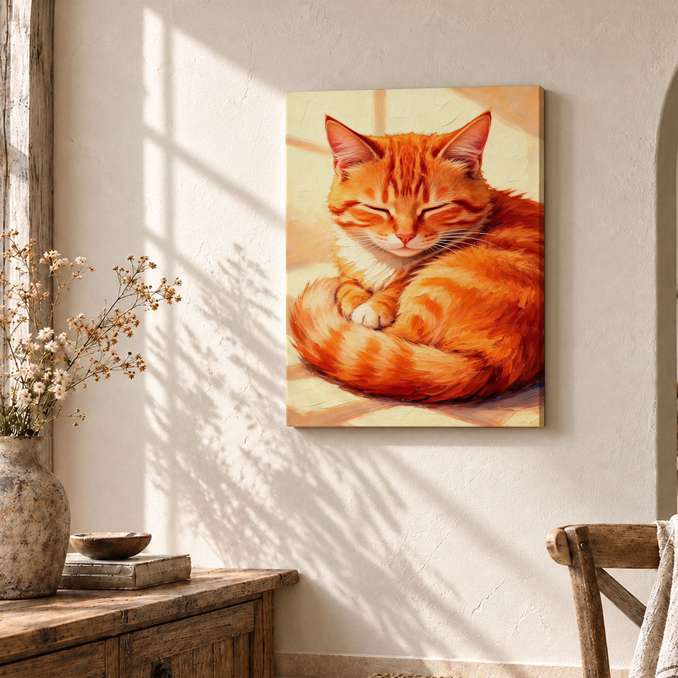 Sleeping Orange Tabby Cat Framed Canvas Wall Art - Ready to Hang - Image 3