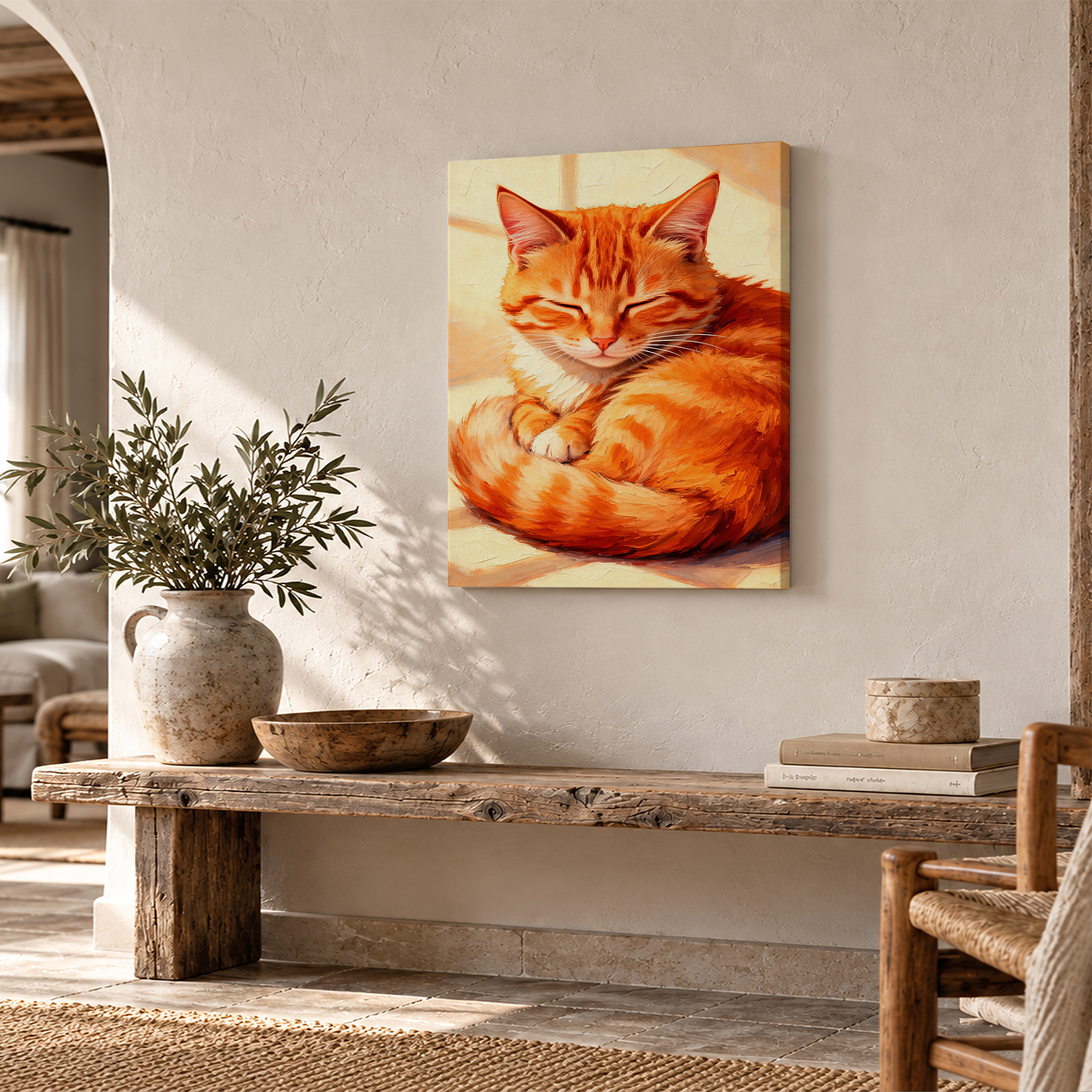 Sleeping Orange Tabby Cat Framed Canvas Wall Art - Ready to Hang - Image 2