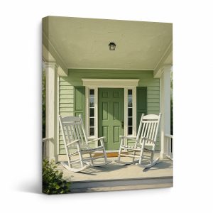 Green Porch Serenity Framed Canvas Wall Art - Ready to Hang