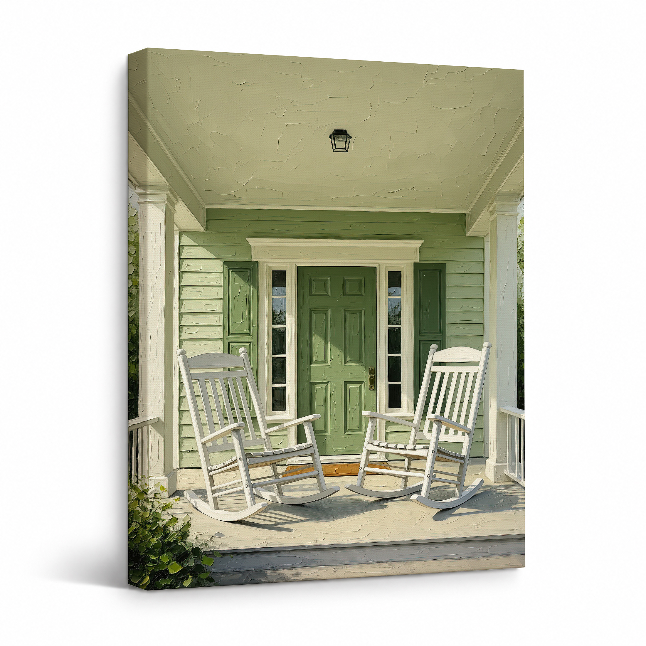 Green Porch Serenity Framed Canvas Wall Art - Ready to Hang