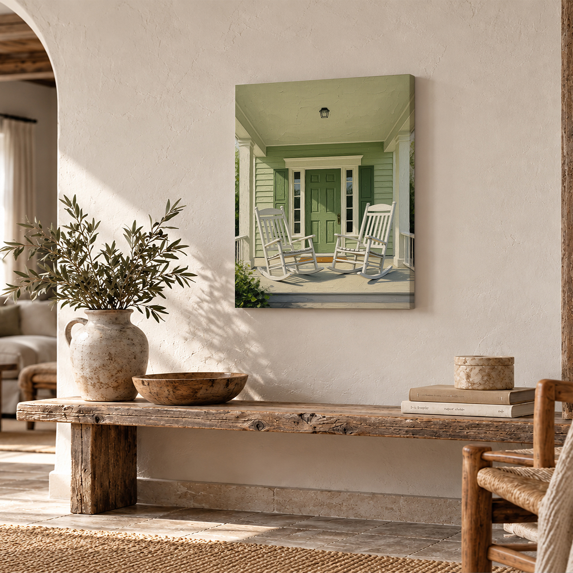Green Porch Serenity Framed Canvas Wall Art - Ready to Hang - Image 2