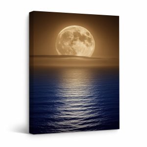 Full Moon Over Ocean Framed Canvas Wall Art - Ready to Hang