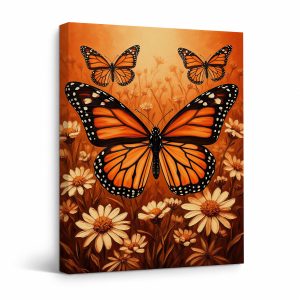 Monarch Butterflies Floral Field Framed Canvas Wall Art - Ready to Hang